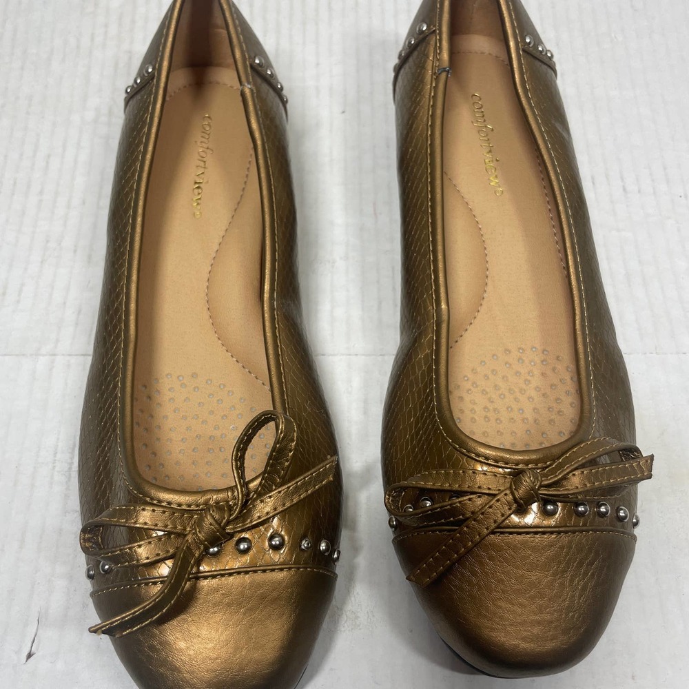 ComfortView Gold Faux Leather Snakeskin Print Studded Ballet Flats Womens‎ Sz 8